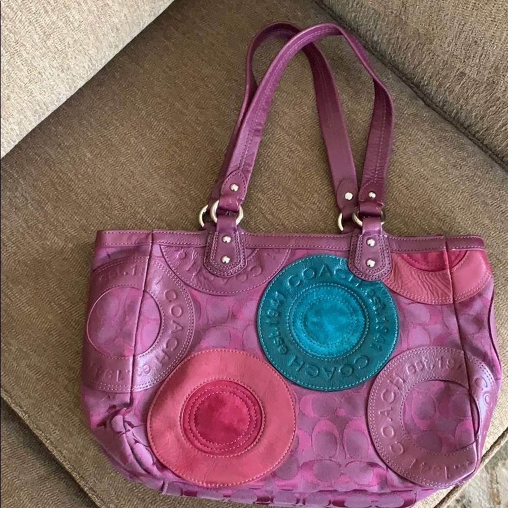 Muti-fabric coach bag
